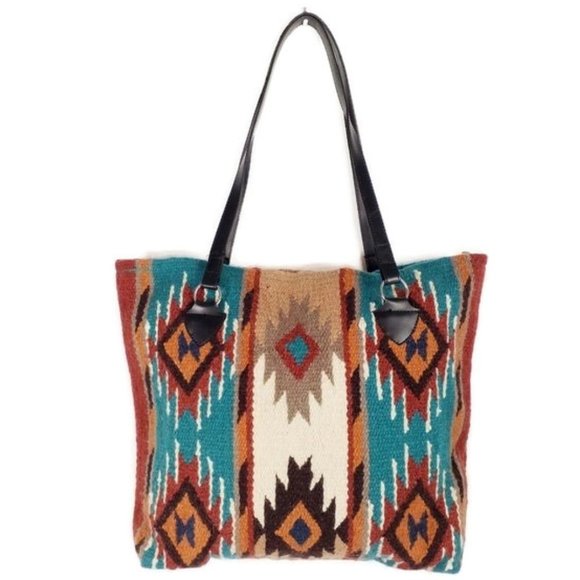 Artisan Multicolor Handwoven Wool Blend Modern Southwest Zapotec Print Purse - Picture 2 of 10